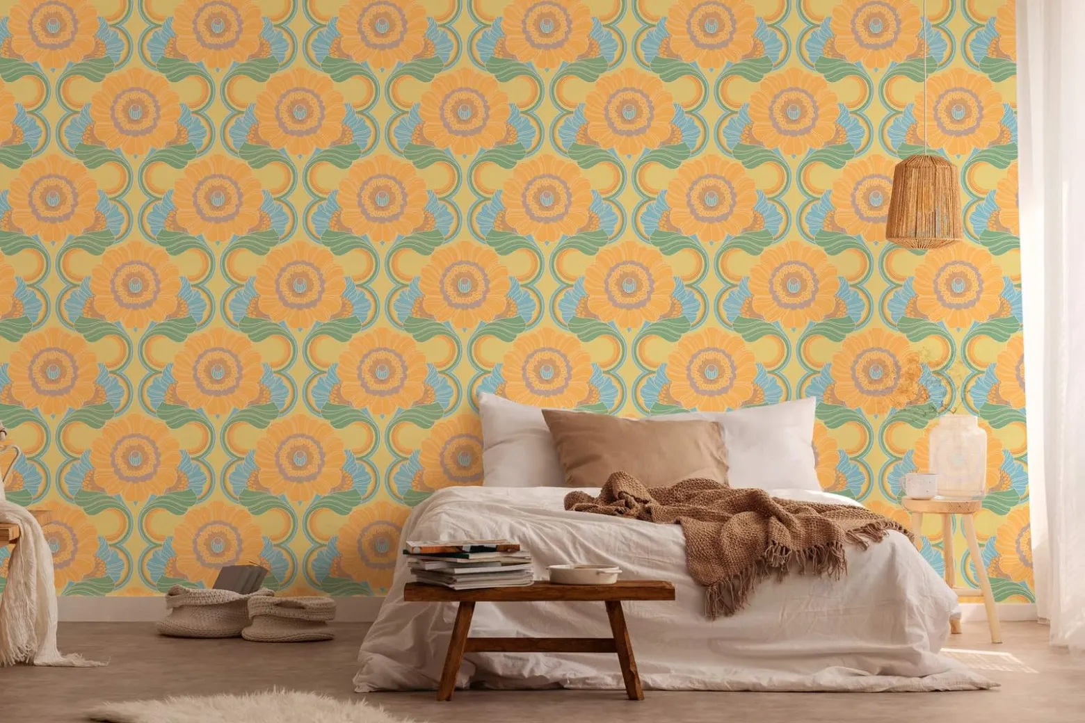 Vliestapete Floral Abstrakt Orange Blau 39530-1