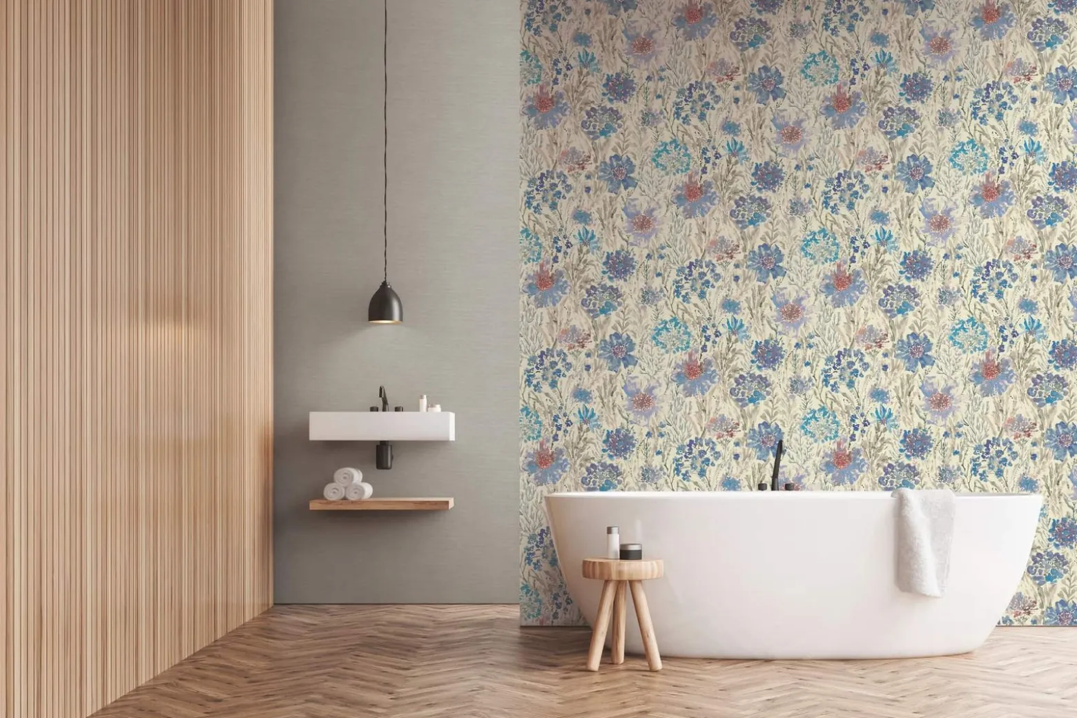 Vliestapete Floral Abstrakt Weiß Grau Blau 39695-3