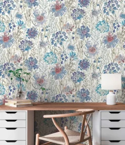 Vliestapete Floral Abstrakt Weiß Grau Blau 39695-3