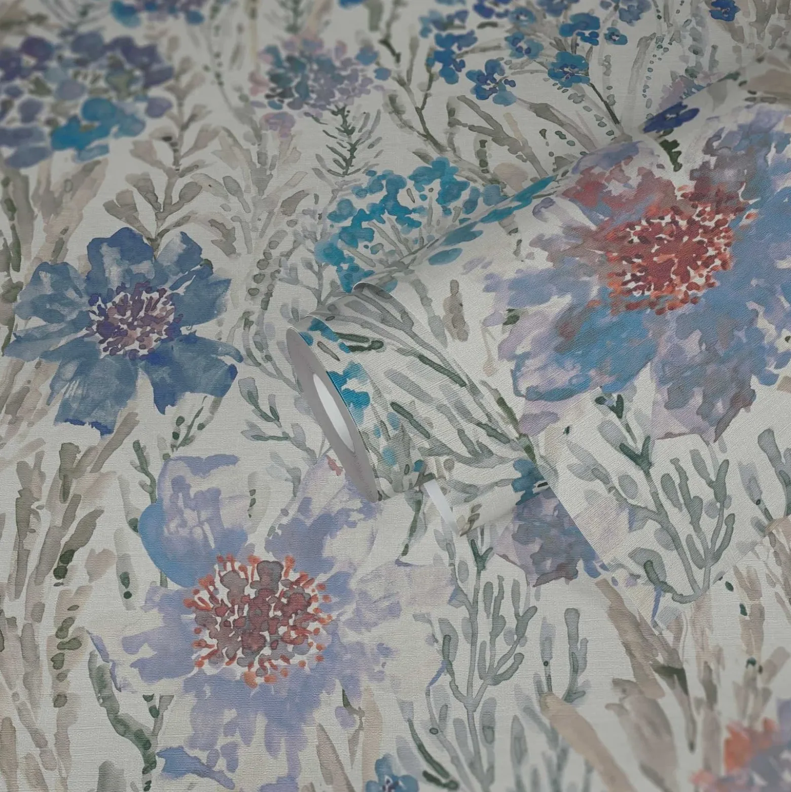 Vliestapete Floral Abstrakt Weiß Grau Blau 39695-3