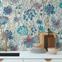 Vliestapete Floral Abstrakt Weiß Grau Blau 39695-3