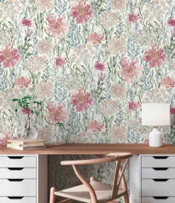 Vliestapete Floral Abstrakt Weiß Rosa Grau 39695-2