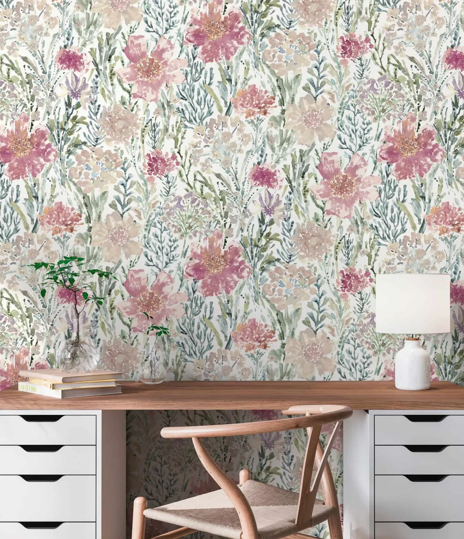 Vliestapete Floral Abstrakt Weiß Rosa Grau 39695-2