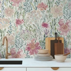 Vliestapete Floral Abstrakt Weiß Rosa Grau 39695-2