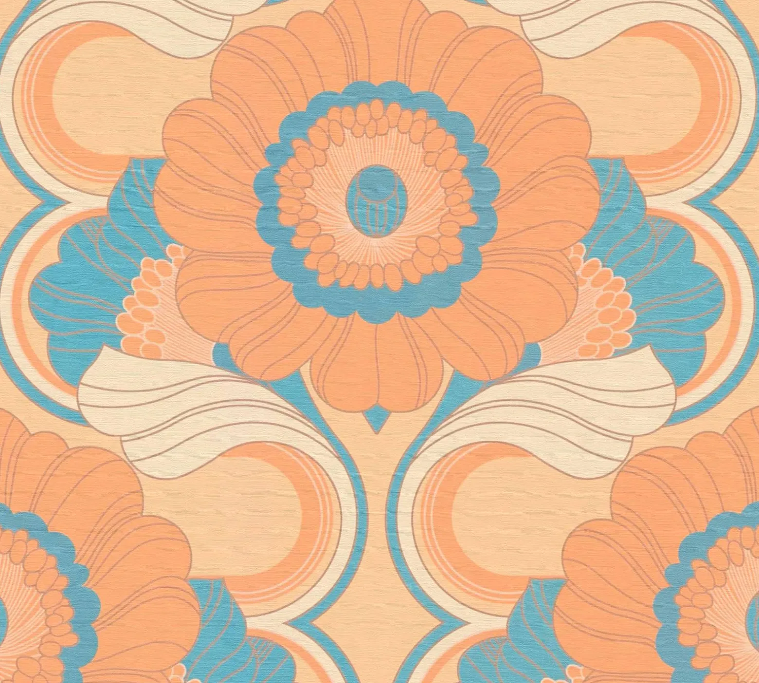 Vliestapete Floral Abstrakt Beige Türkis 39530-2