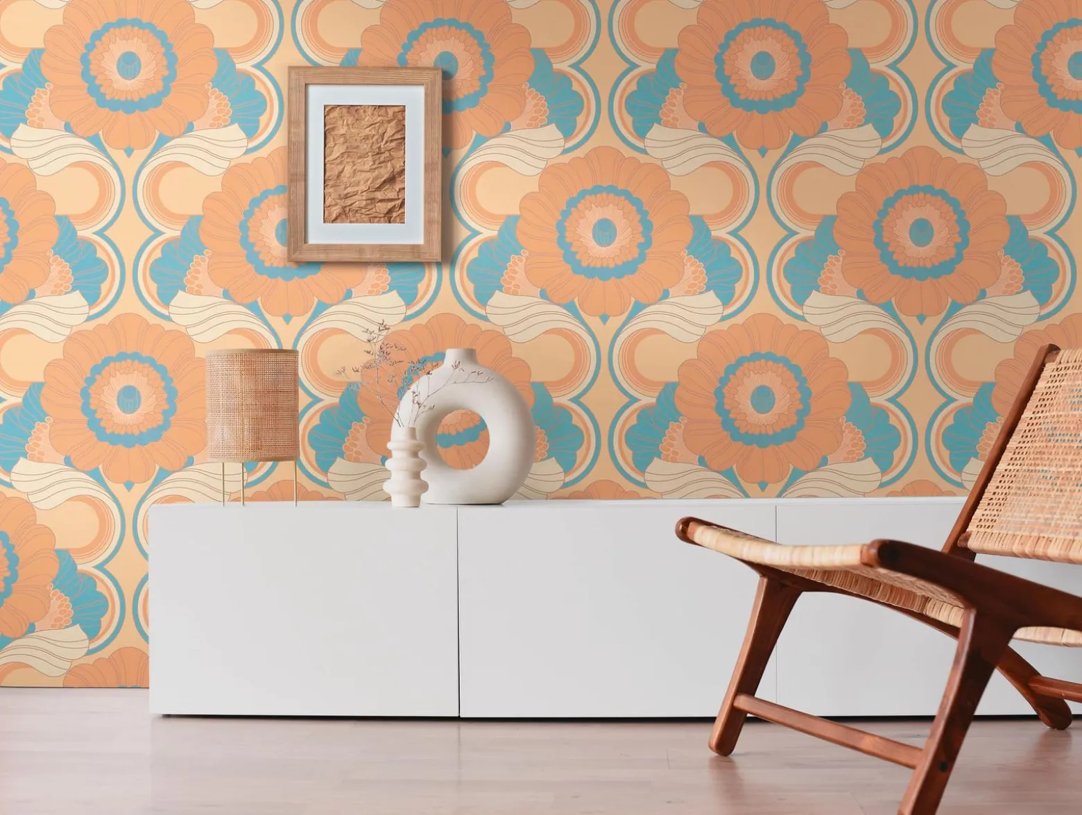 Vliestapete Floral Abstrakt Beige Türkis 39530-2