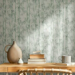 Vliestapete Floral Bambus Blätter Hellgrün 81674