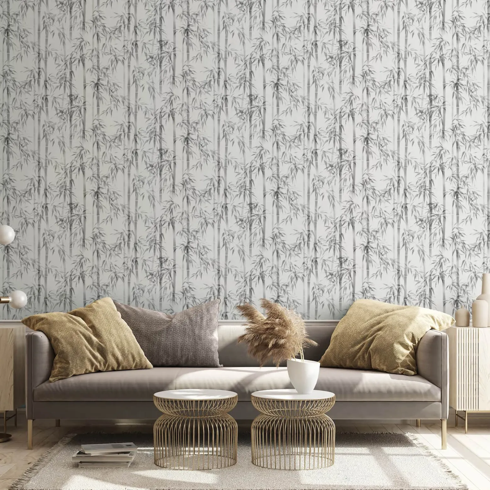 Vliestapete Floral Bambus Blätter Weiß Grau 81673
