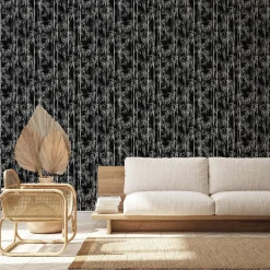 Vliestapete Floral Bambus Blätter Schwarz Grau 81672