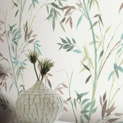 Vliestapete Floral Bambus Motiv Weiß Grün Braun 10388-18