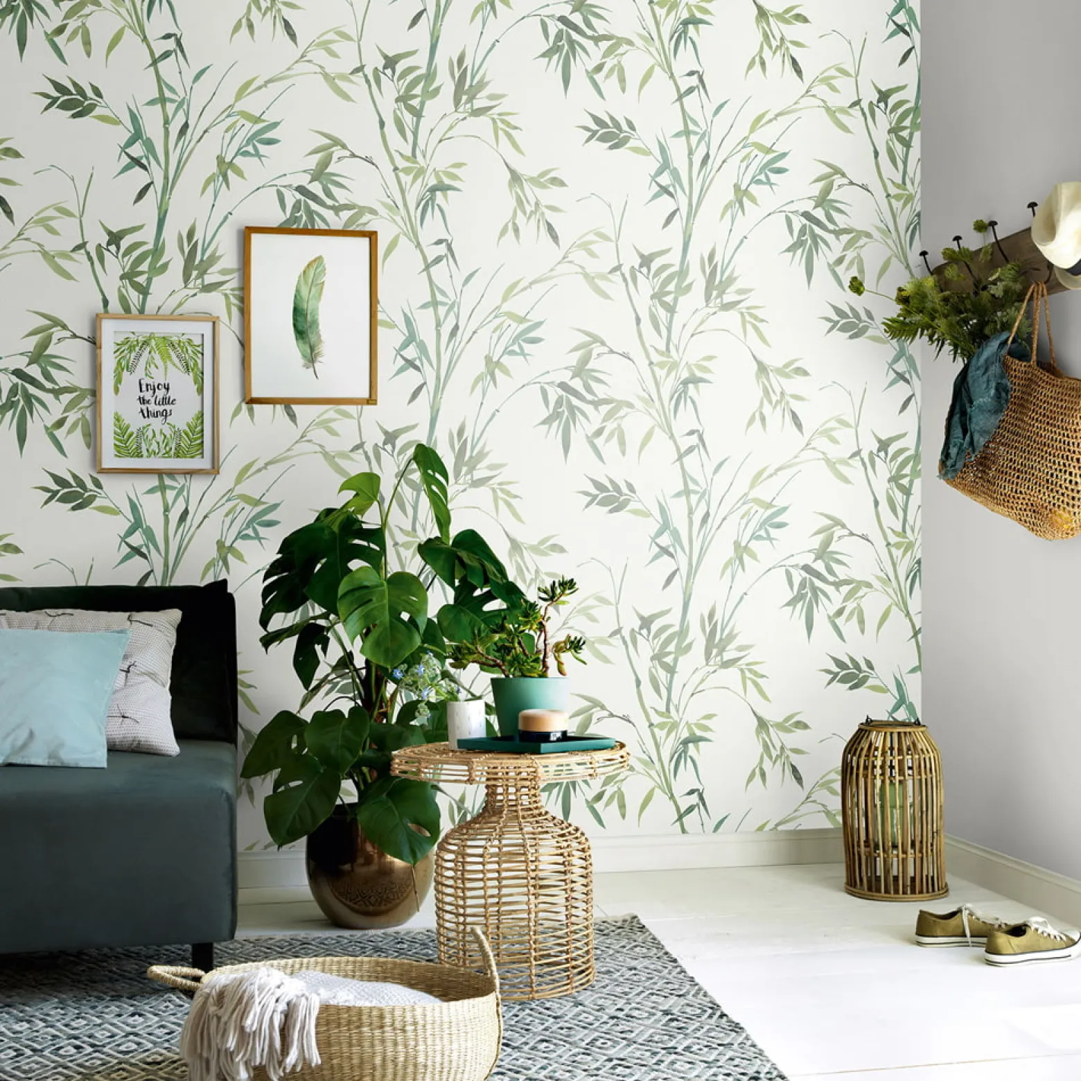 Vliestapete Floral Bambus Motiv Weiß Grün 10388-07