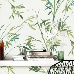 Vliestapete Floral Bambus Motiv Weiß Grün 10388-07