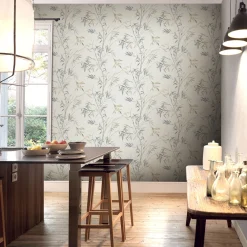 Vliestapete Floral Bambus Motiv Weiß Grau Beige 10388-38