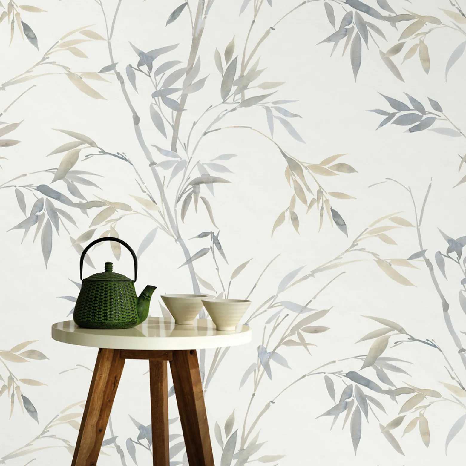 Vliestapete Floral Bambus Motiv Weiß Grau Beige 10388-38