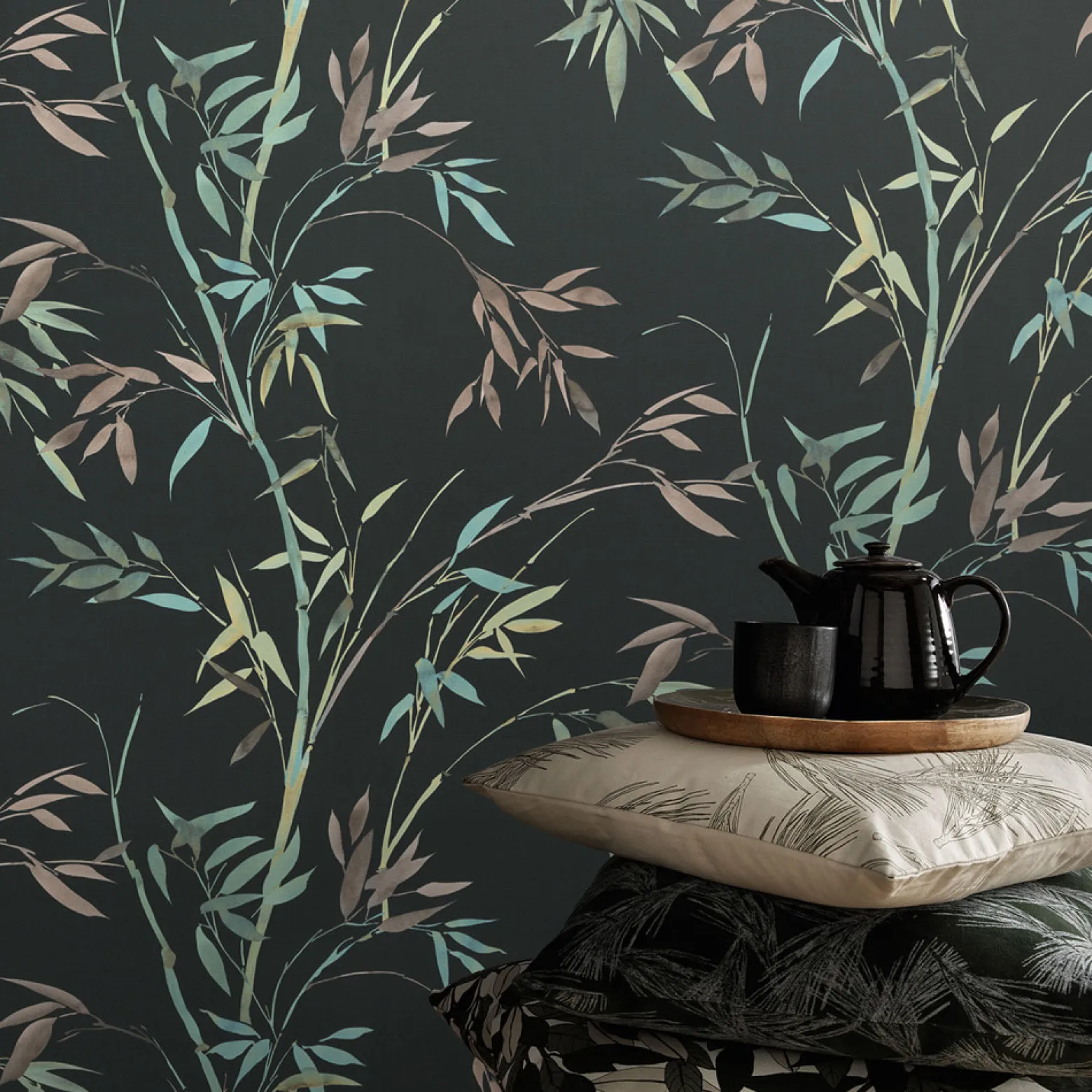Vliestapete Floral Bambus Schwarz Grün Braun 10388-15
