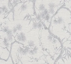 Vliestapete Floral Baum grau silber Metallic 37867-3