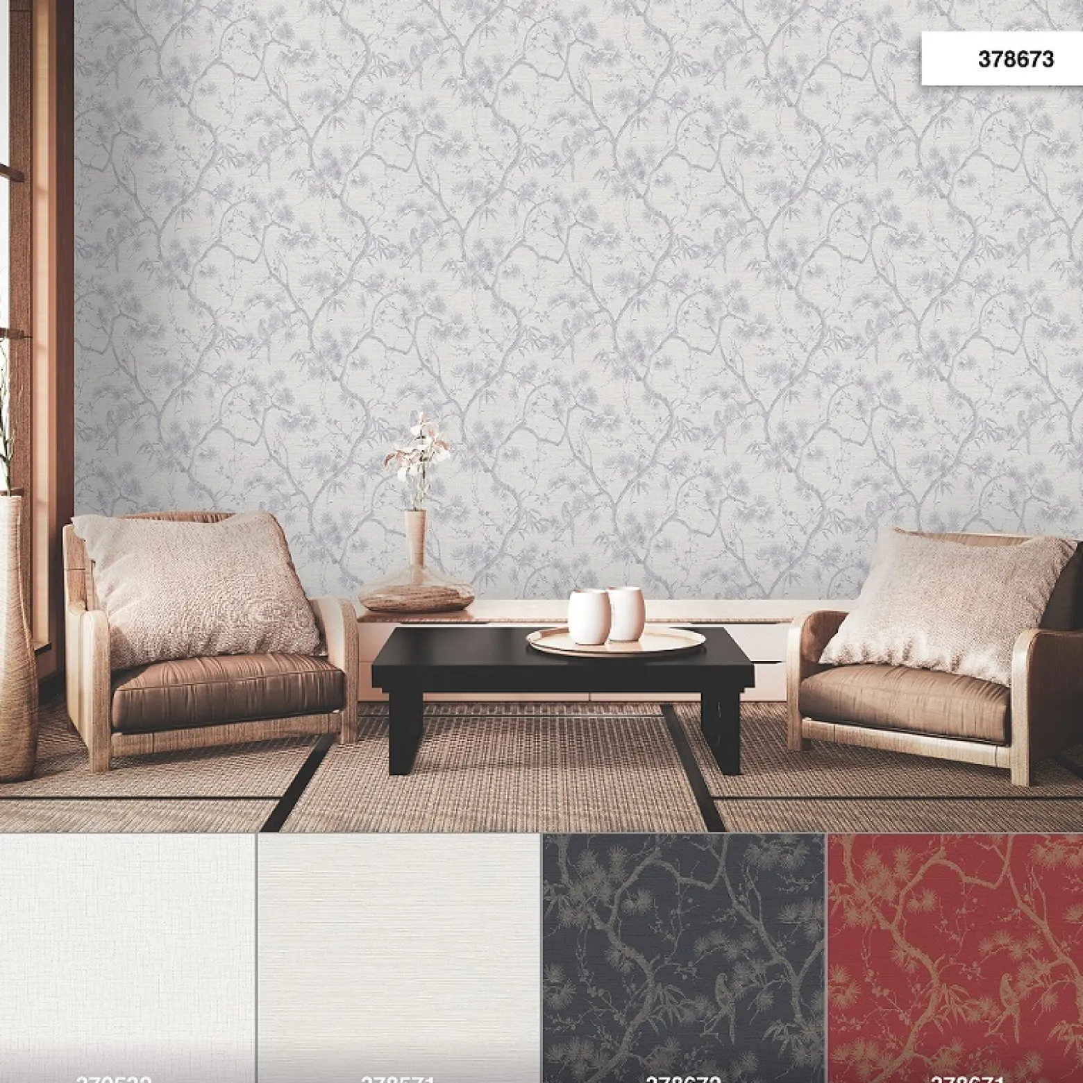 Vliestapete Floral Baum grau silber Metallic 37867-3