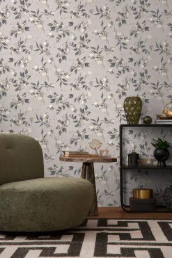 Vliestapete Floral Beige Grau Silber Metallic 39768-4