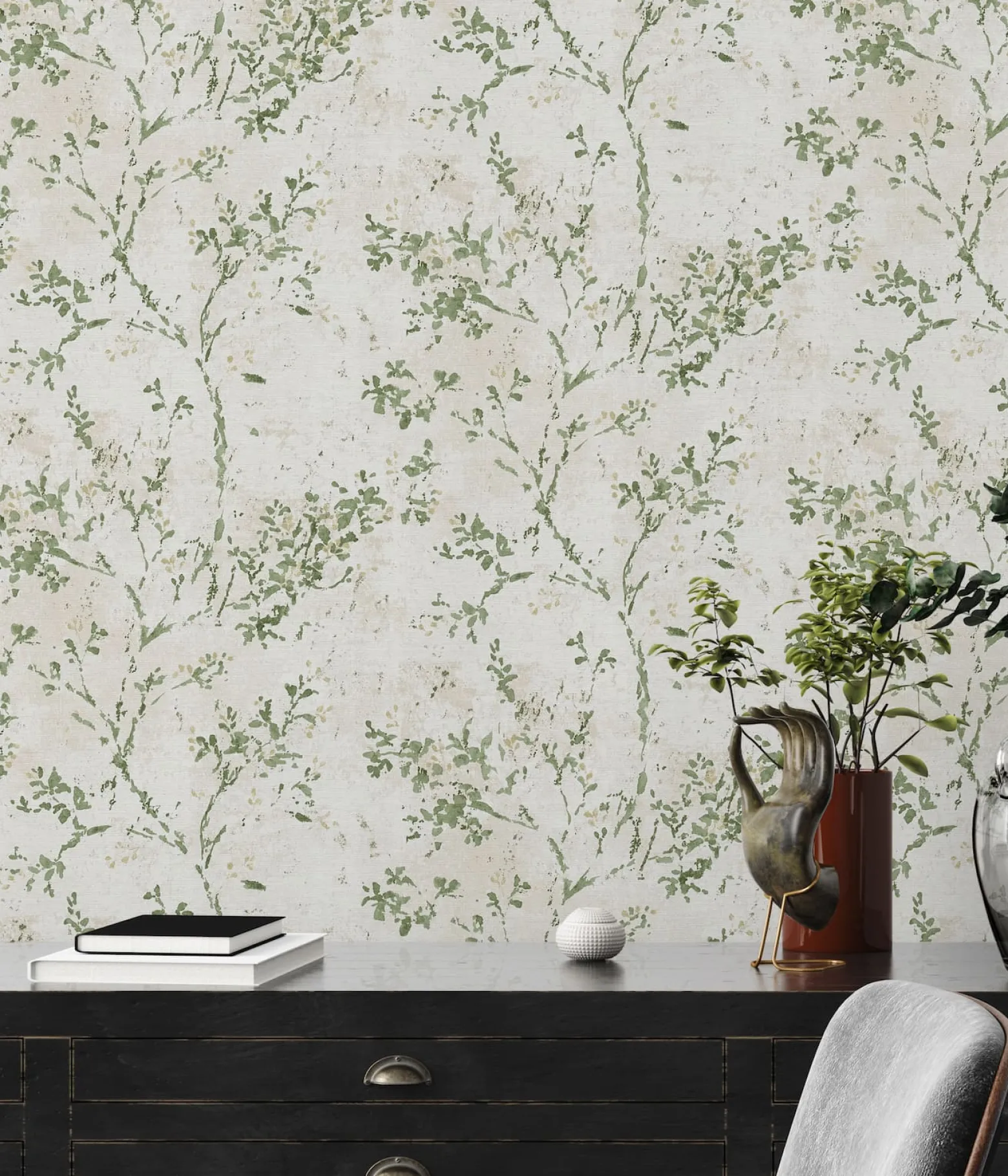 Vliestapete Floral Beige Grün Gold Metallic 39650-4