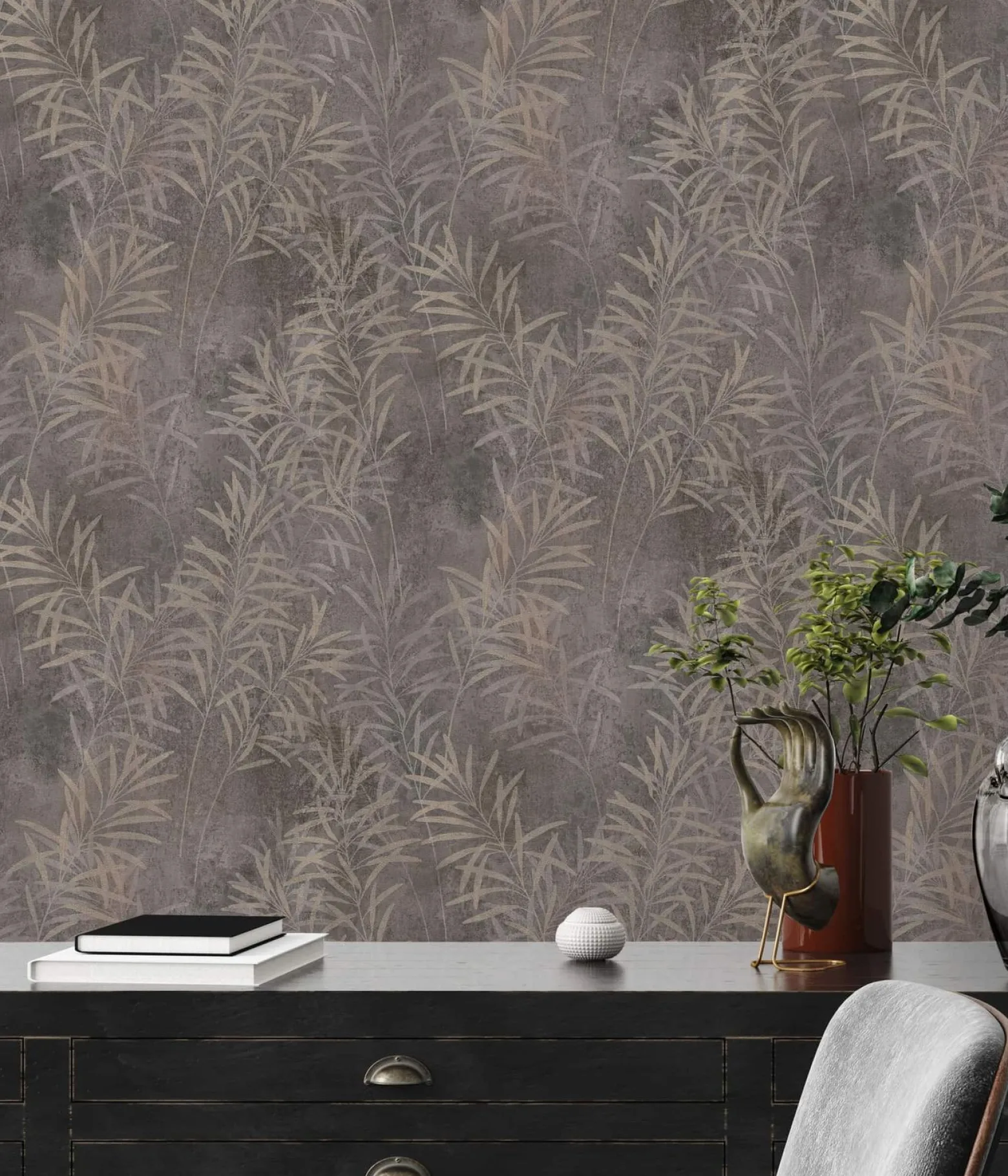 Vliestapete Floral Betonoptik Grau Gold Metallic 38919-1