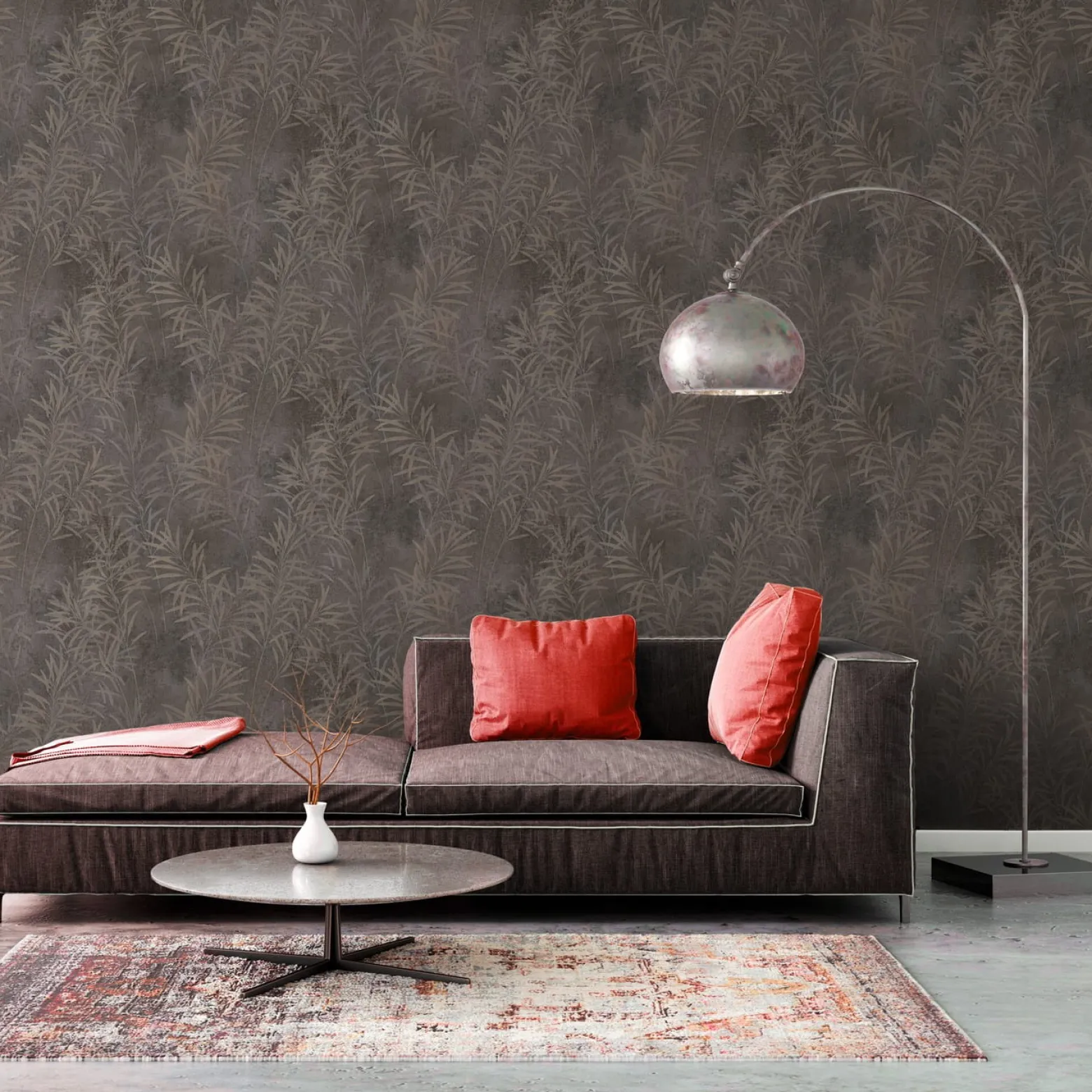 Vliestapete Floral Betonoptik Grau Gold Metallic 38919-1