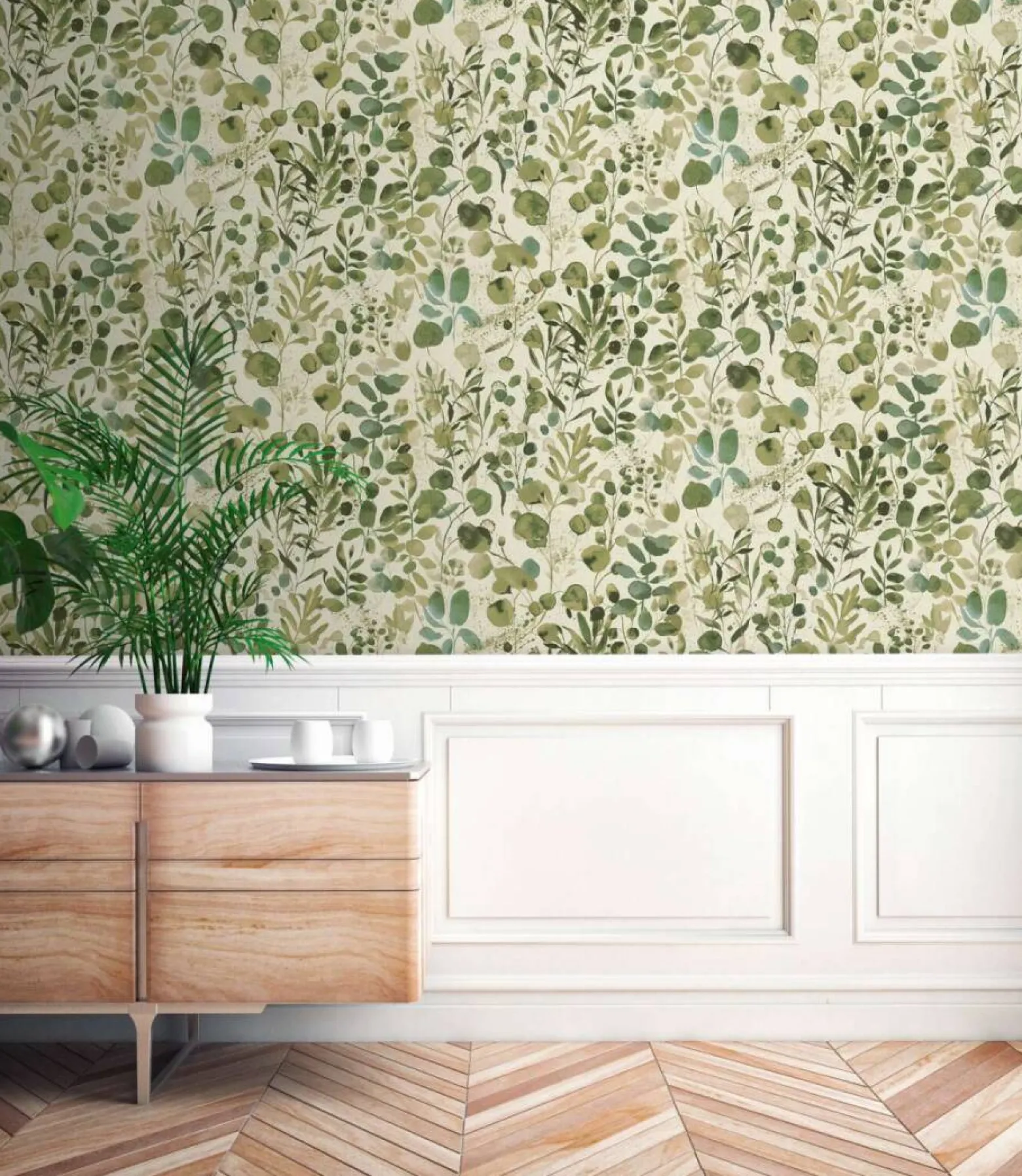 Vliestapete Floral Blattmuster Cremeweiß Grün 39697-1
