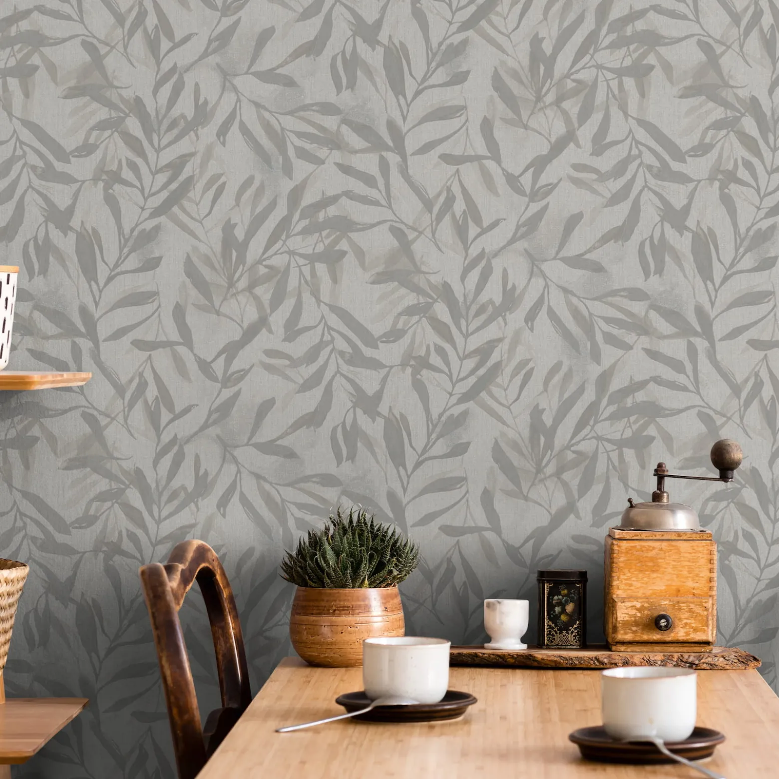 Vliestapete Floral Blattmuster Grau Beige Metallic 82440