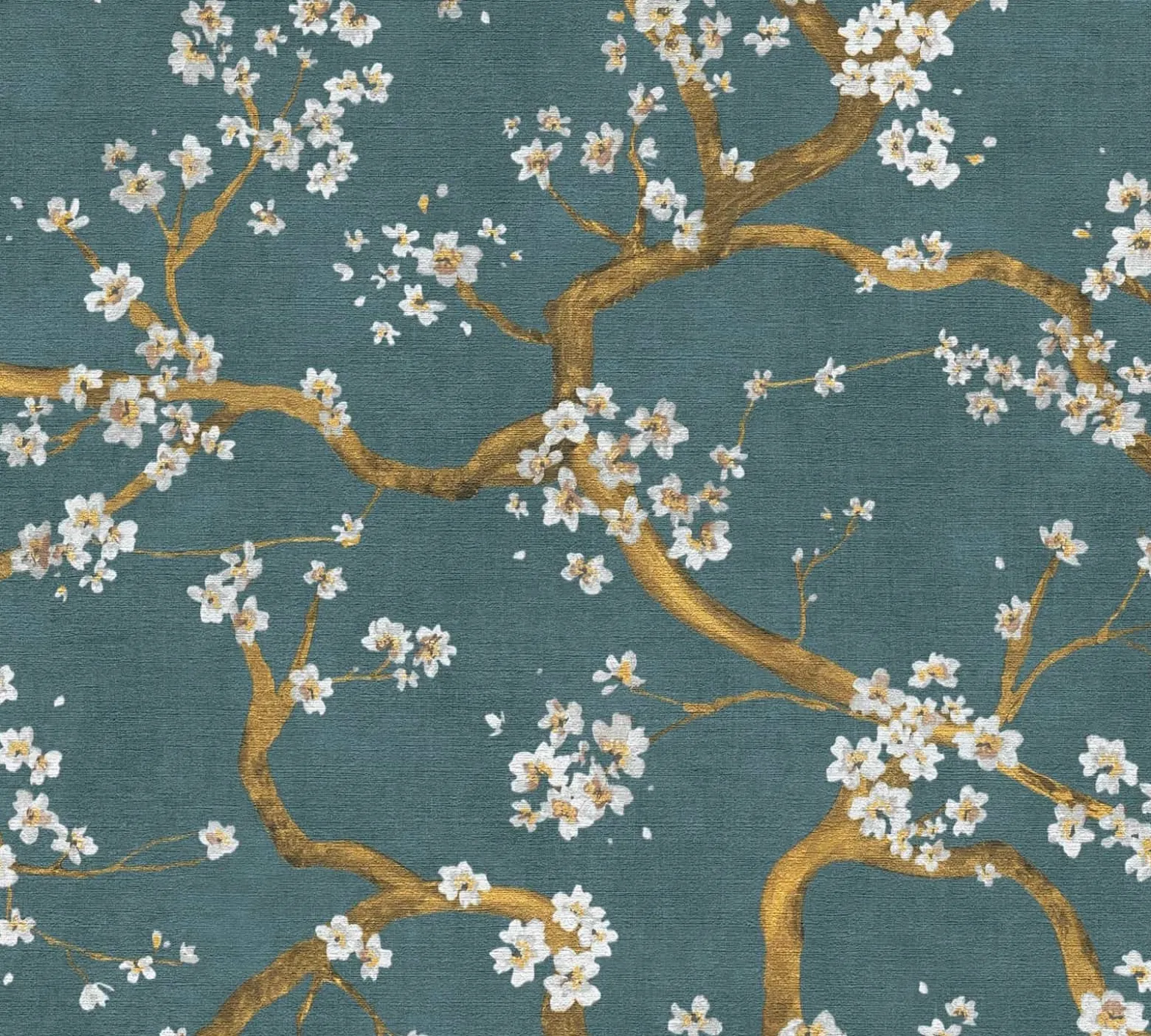 Vliestapete Floral Blütenzweig Blau Gold Metallic 78199-4