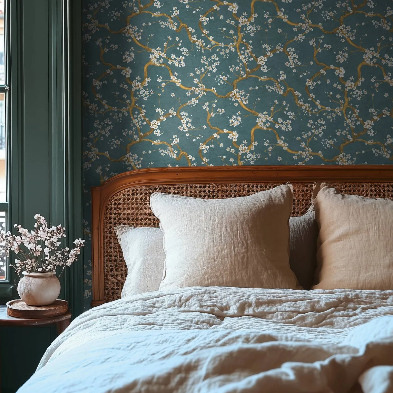 Vliestapete Floral Blütenzweig Blau Gold Metallic 78199-4