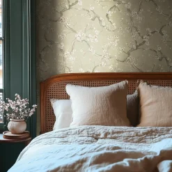 Vliestapete Floral Blütenzweig Grün Grau Weiß 78199-1