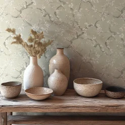 Vliestapete Floral Blütenzweig Grün Grau Weiß 78199-1