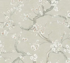 Vliestapete Floral Blütenzweig Grün Grau Weiß 78199-1