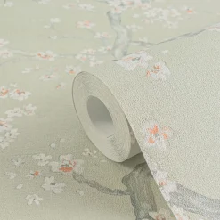 Vliestapete Floral Blütenzweig Grün Grau Weiß 78199-1