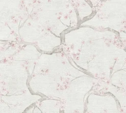 Vliestapete Floral Blütenzweig Grau Creme Rosa 78199-5