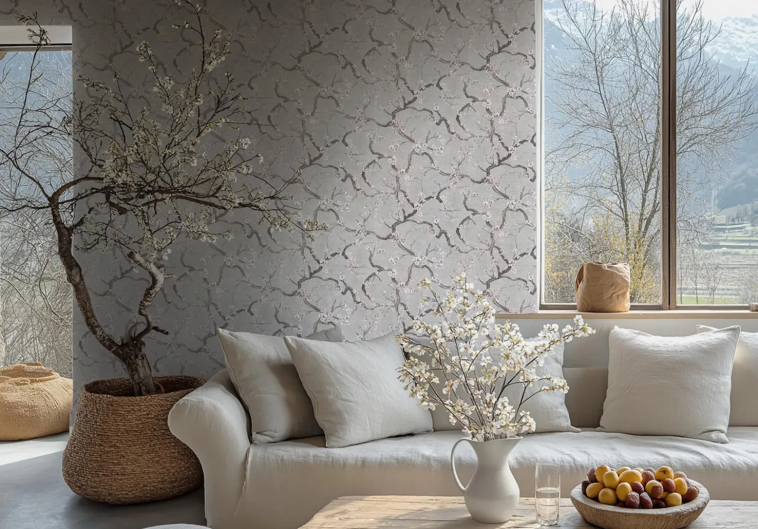 Vliestapete Floral Blütenzweig Grau Silber Metallic 78199-3