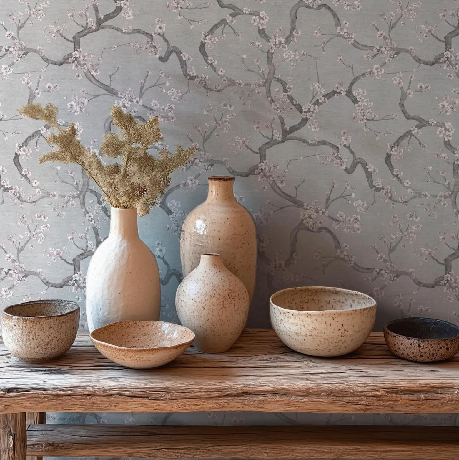 Vliestapete Floral Blütenzweig Grau Silber Metallic 78199-3
