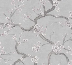 Vliestapete Floral Blütenzweig Grau Silber Metallic 78199-3