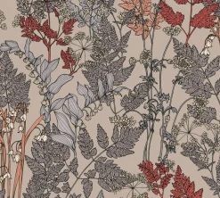 Vliestapete Floral Blätter beige rot grau 37751-2