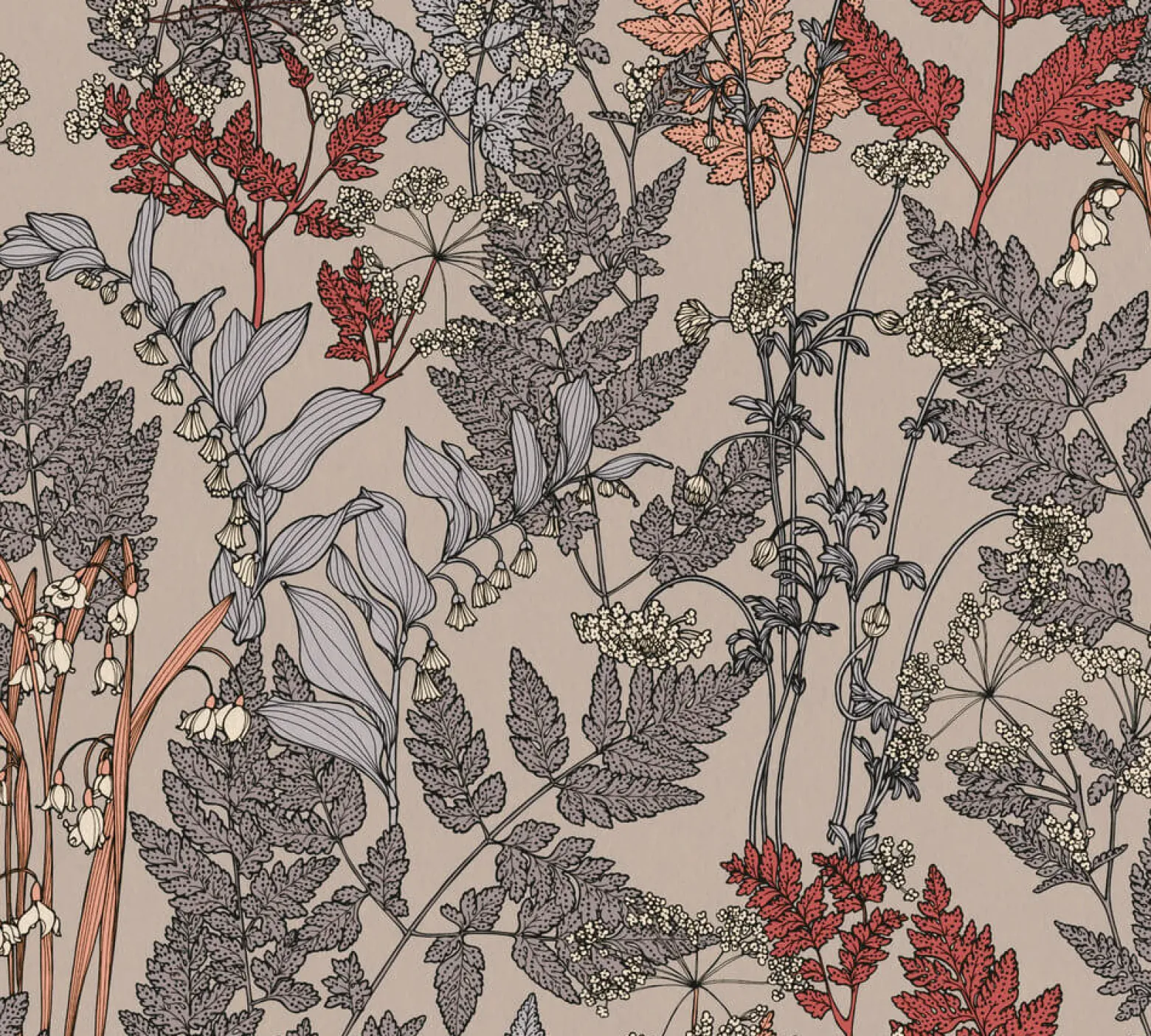 Vliestapete Floral Blätter beige rot grau 37751-2