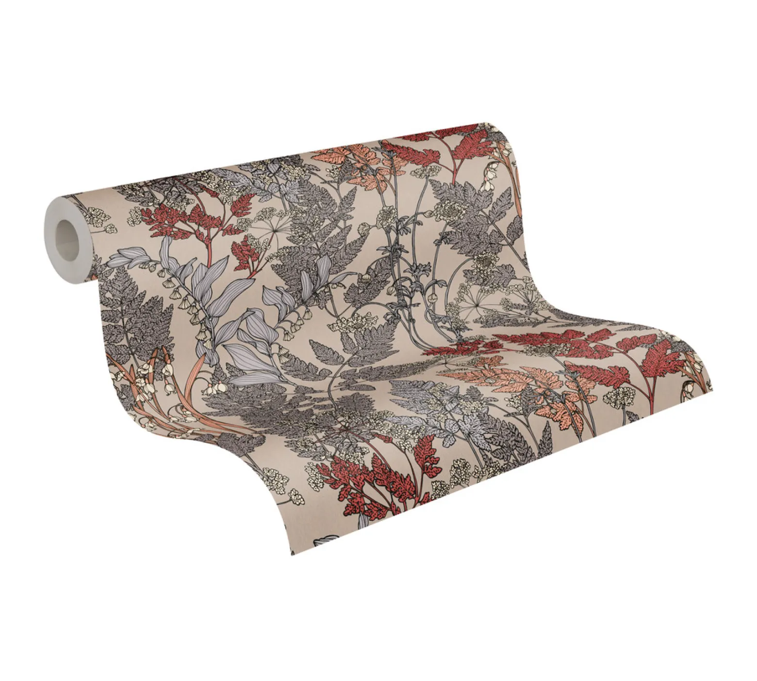 Vliestapete Floral Blätter beige rot grau 37751-2