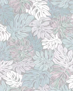 Vliestapete Floral Blätter blau rosa metallisch 30435