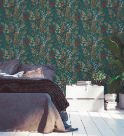 Vliestapete Floral Blätter blau gelb rot 37751-5