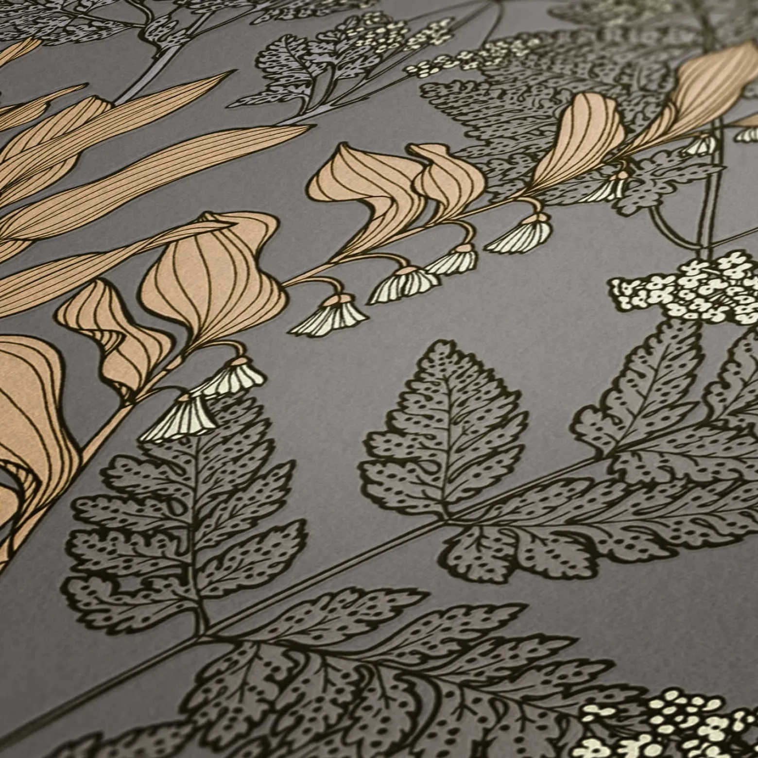 Vliestapete Floral Blätter braun grau 37751-9