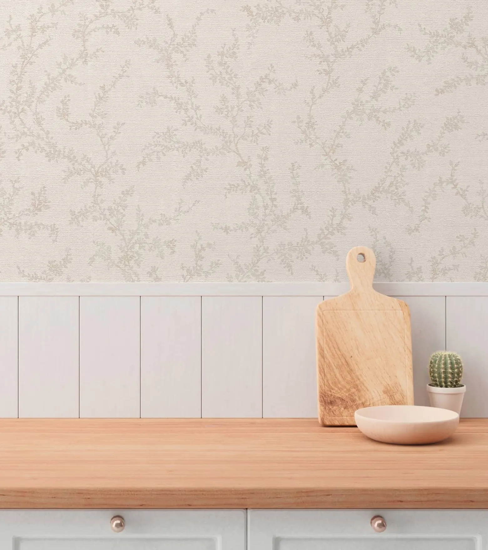 Vliestapete Floral Blätter Creme Taupe 79090-2