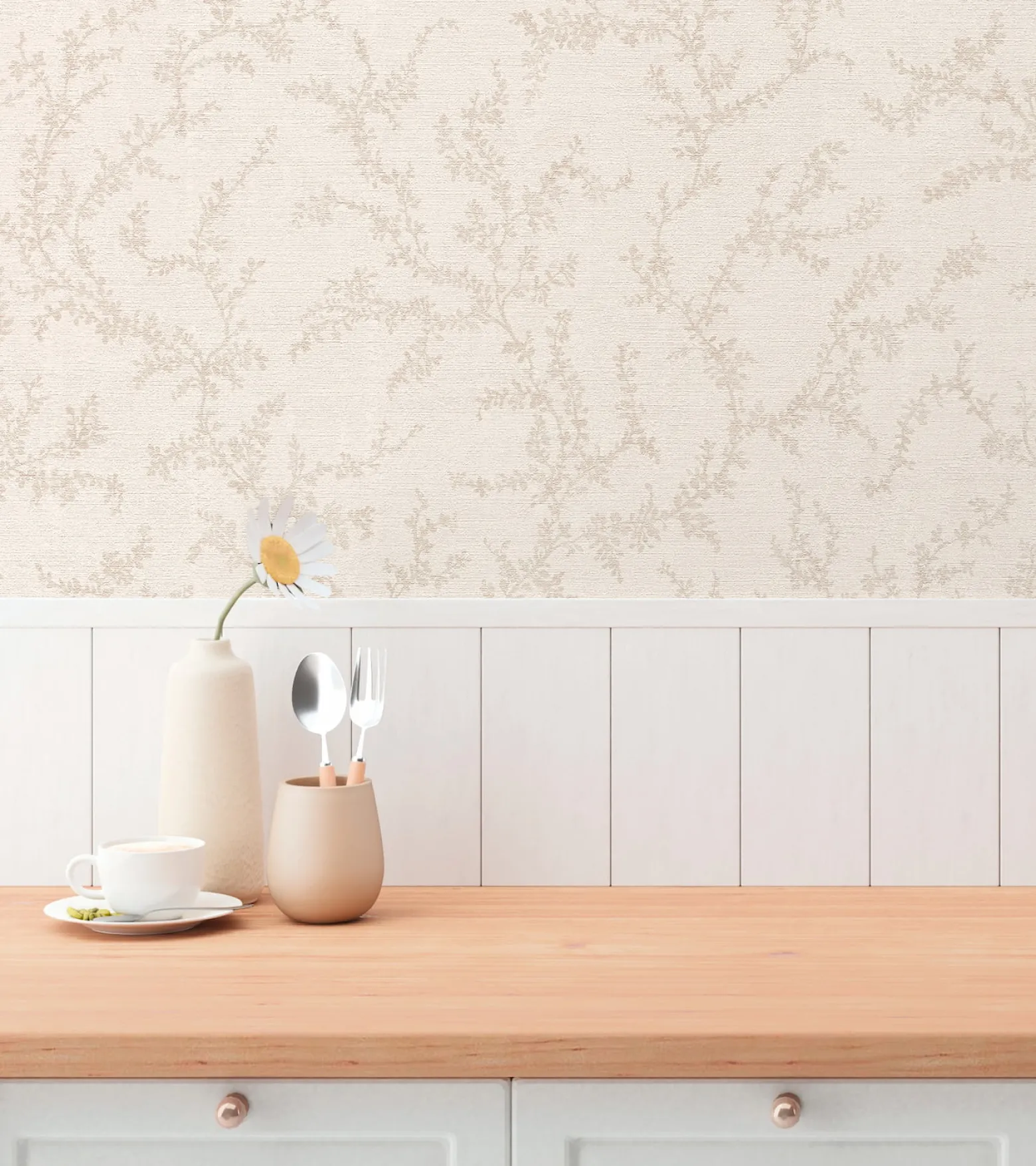 Vliestapete Floral Blätter Creme Taupe 79090-2