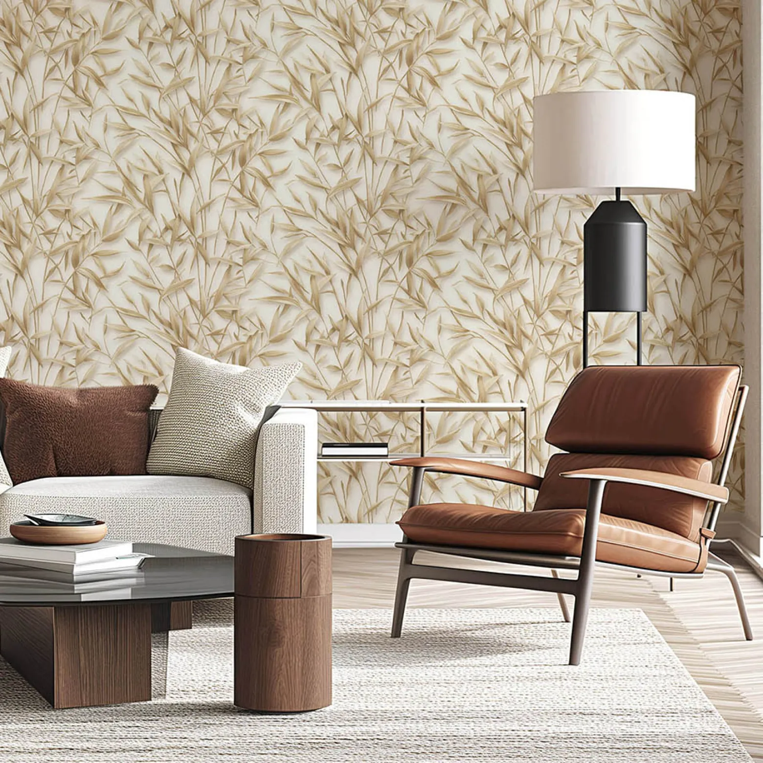 Vliestapete Floral Blätter Creme Braun Glitzer 10587-11