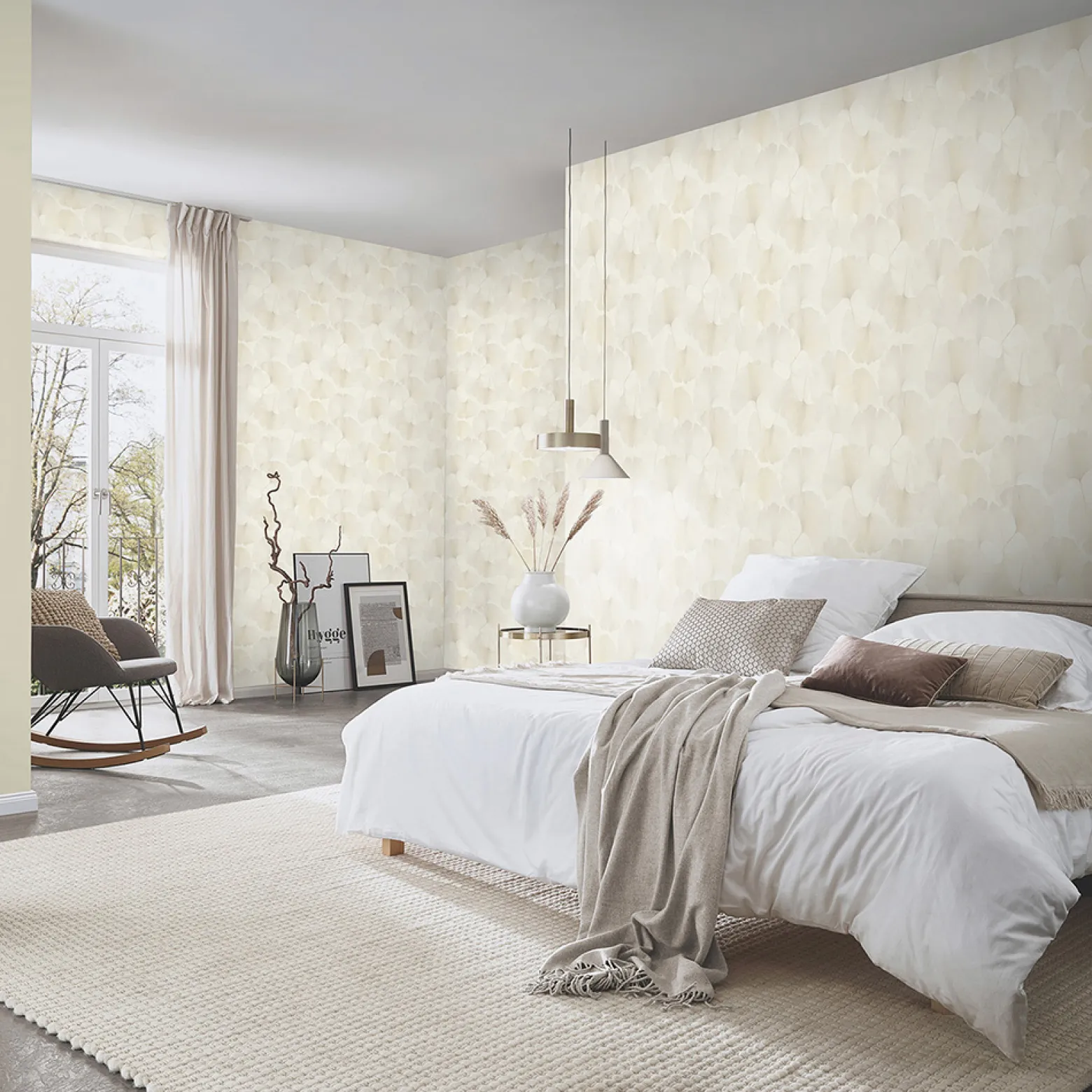Vliestapete Floral Blätter Creme Glitzer 10470-14
