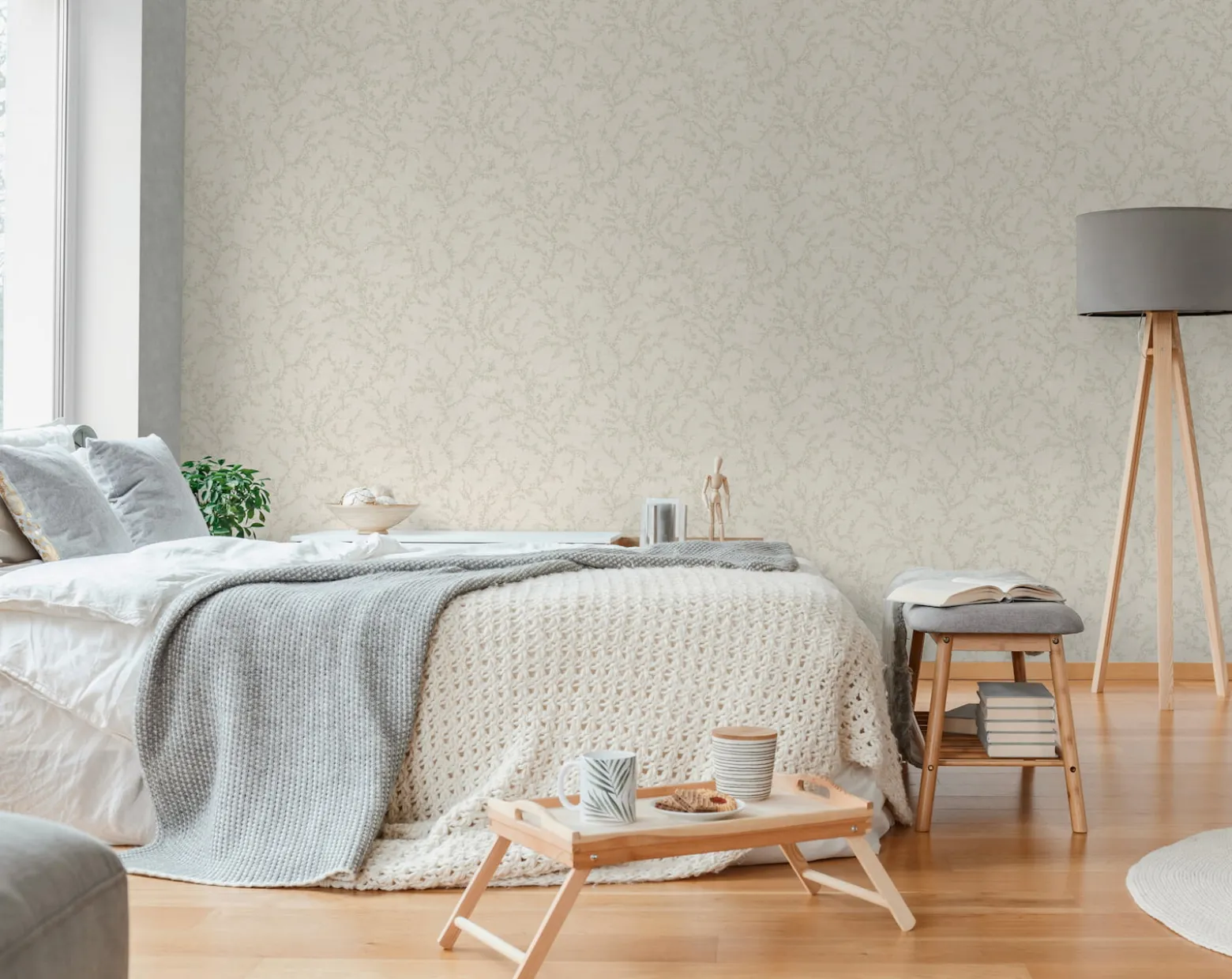 Vliestapete Floral Blätter Creme Grau 79090-3