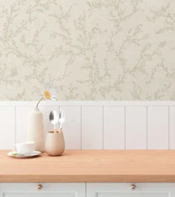 Vliestapete Floral Blätter Creme Grau 79090-3