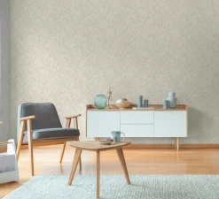 Vliestapete Floral Blätter Creme Grau 79090-3